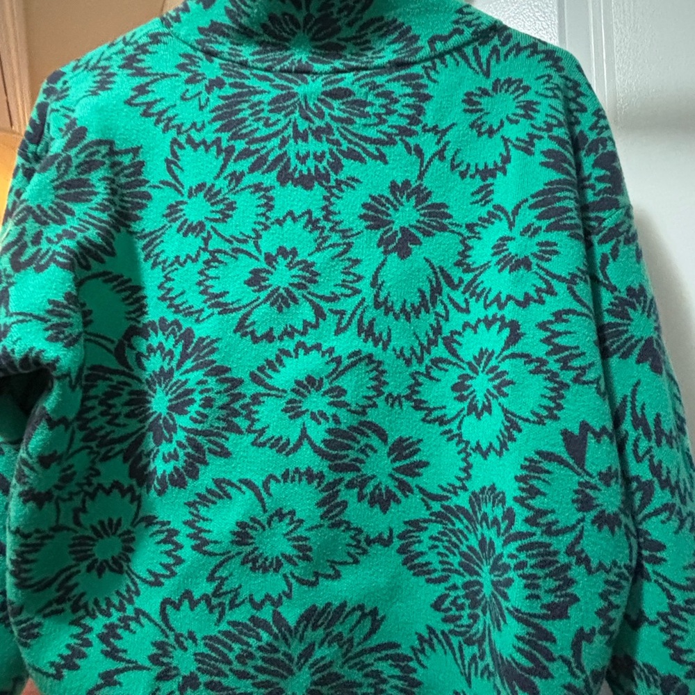 Anthropologie Teal and Black Floral Turtleneck Sweater